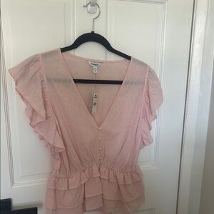 Express Pink Flutter Sleeve Peplum Blouse